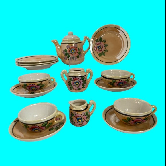 Vtg Japanese Lustreware Doll Dishes, Doll Tea Set, Tiny Dishes, 14 pcs - Picture 15 of 16
